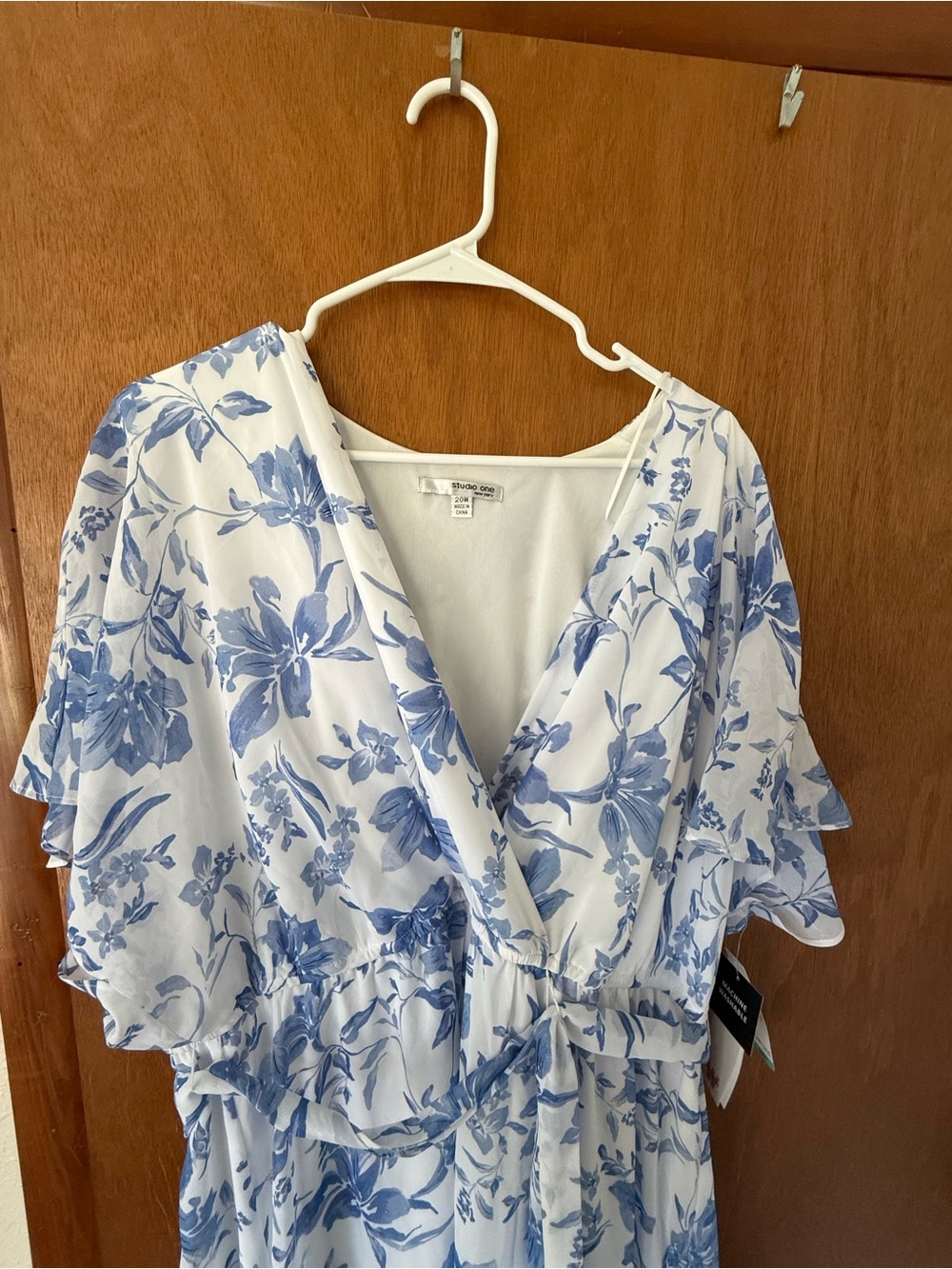 Flowy Blue Floral Wrap Womens dress by Studio One